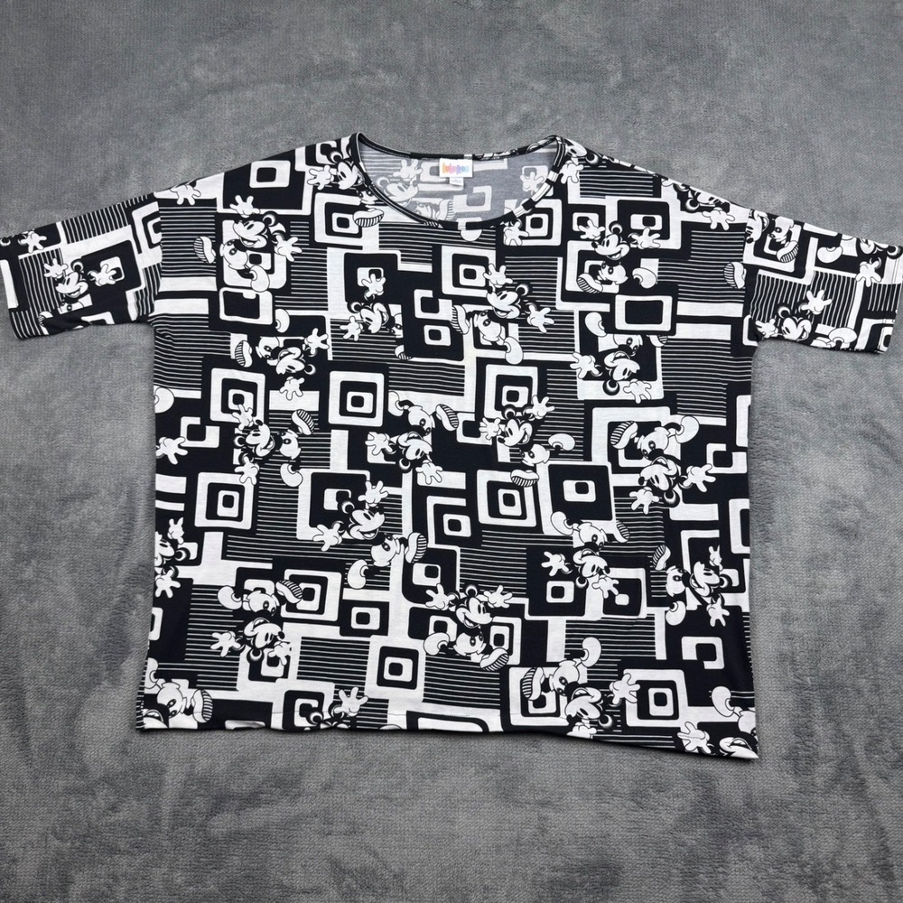 LuLaRoe Disney Mickey Mouse Irma Tunic Top Black White Geometric Large